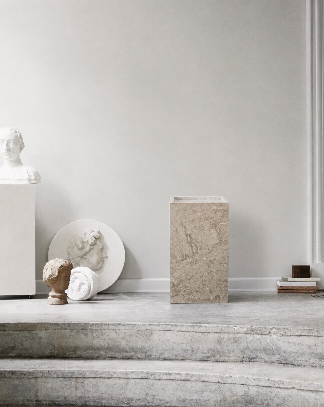 Beige Marble Cube 30 — honed marble side table by Danish designer Emil Thorup for HANDVÄRK, Scandinavian minimalist design