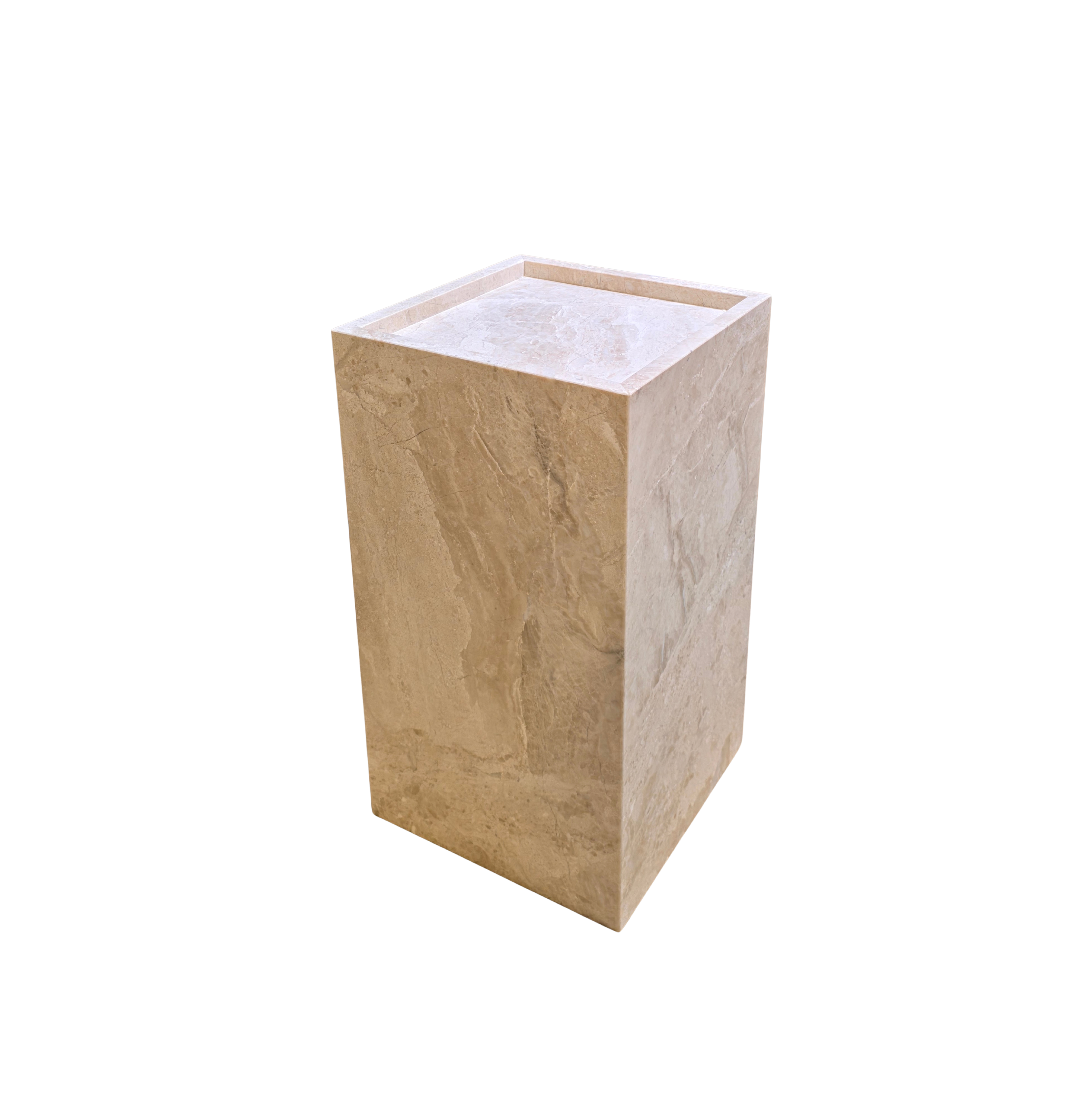 Beige Marble Cube 30 by HANDVÄRK — honed marble pedestal, 30x30x55 cm, side view